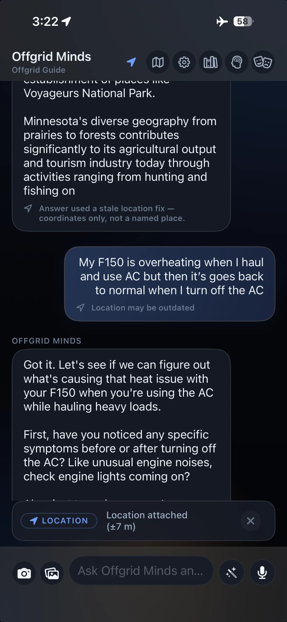 Current Offgrid Minds app interface on iPhone